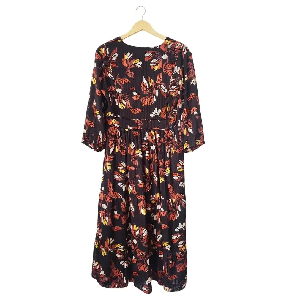 ba&sh Floral Print Midi Dress Black Size Large (US 10)